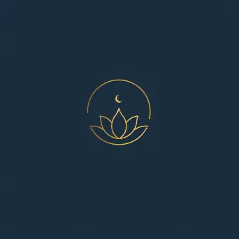 Logo featuring a single line creating a lotus flower and crescent moon, in gold and navy. - Image 4