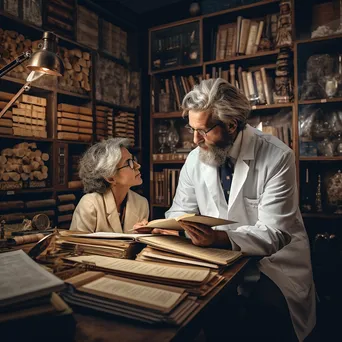 Elderly doctor consulting with middle-aged woman in office - Image 1