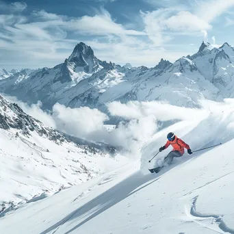 Skier expertly turning through freshly fallen powder snow - Image 4