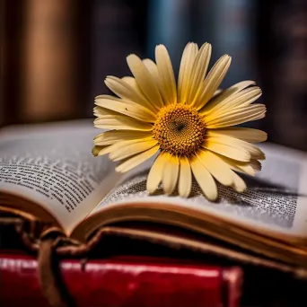 Single daisy flower with yellow center on open book - Image 2