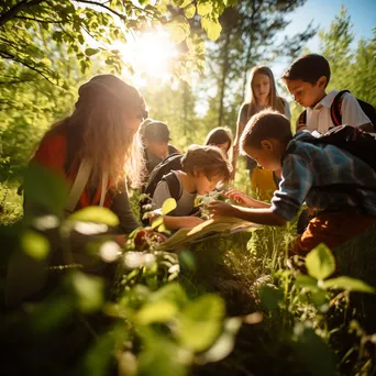 Children on a nature scavenger hunt outdoors - Image 2