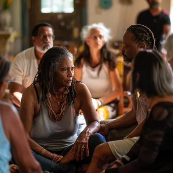 Diverse group engaged in a supportive therapy session - Image 3