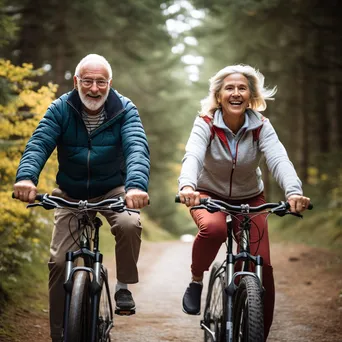 Senior couple cycling on a picturesque trail. - Image 4