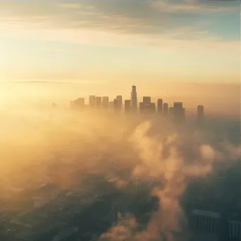 Smog enveloping downtown skyline, depicting city air pollution - Image 3