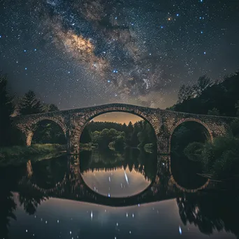 Milky Way over a historic stone bridge with reflections in water - Image 3