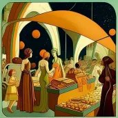 Illustration of a vibrant alien marketplace at night - Image 4