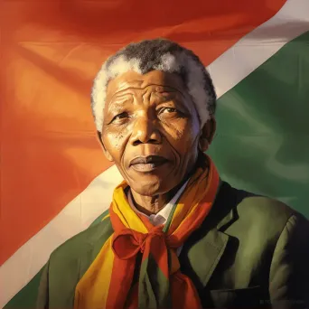 Portrait of figure with national flag in background - Image 2