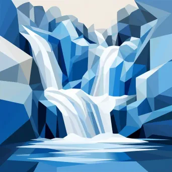 Low-poly rendition of a roaring waterfall in blue tones - Image 2