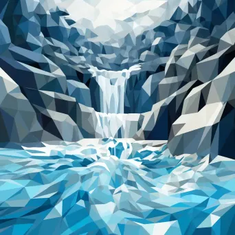 Low-poly rendition of a roaring waterfall in blue tones - Image 3