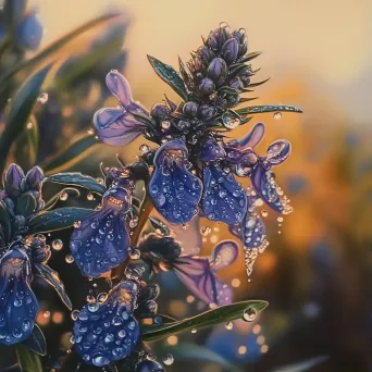 Pastel color painting of dew-spangled wildflowers at dawn - Image 1