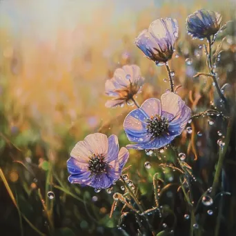 Pastel color painting of dew-spangled wildflowers at dawn - Image 3