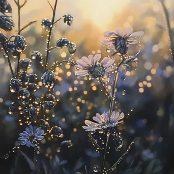 Pastel color painting of dew-spangled wildflowers at dawn - Image 4