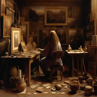 Leonardo da Vinci painting the Mona Lisa in his studio - Image 1