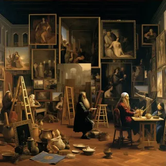 Leonardo da Vinci painting the Mona Lisa in his studio - Image 3