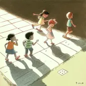 Children playing hopscotch on sunlit sidewalk - Image 4