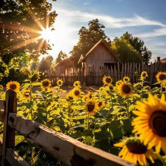 Sunflower field with rustic fences under sunlight. - Image 4