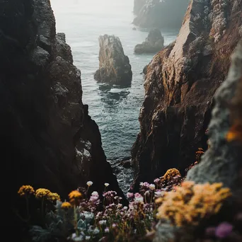 Close-up of coastal sea stacks with marine flora - Image 1