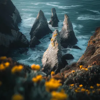 Close-up of Unique Coastal Sea Stack Flora