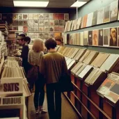 Image of a 1970s vinyl record store with rows of albums and posters - Image 2