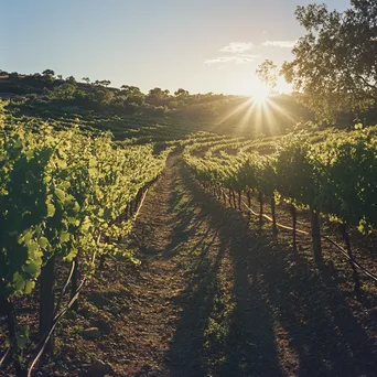 Ancient pathway in vineyard with sunlit grapevines - Image 4