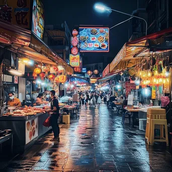 Night market scene illuminated by neon lights - Image 1