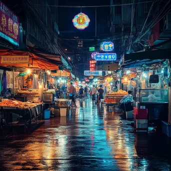 Night market scene illuminated by neon lights - Image 3