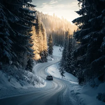 Snow-covered mountain pass with vehicle and icy trees - Image 4