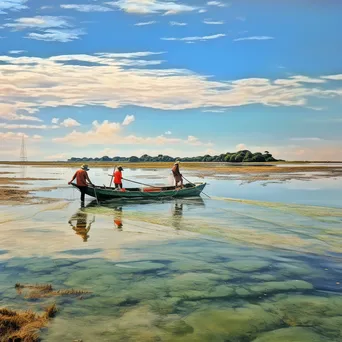 Fishermen casting nets in a vibrant coastal estuary - Image 1