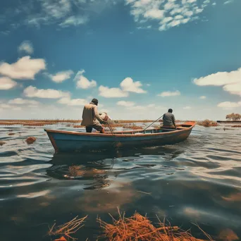 Fishermen casting nets in a vibrant coastal estuary - Image 2