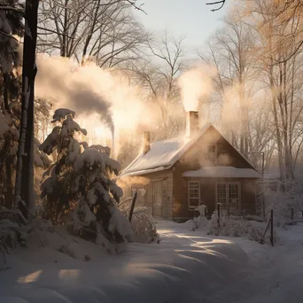 Winter Sugar Shack in Snow