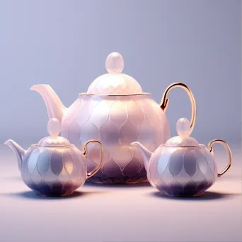 Dainty tea set in low poly style, reflecting Rococo ornamentation - Image 1