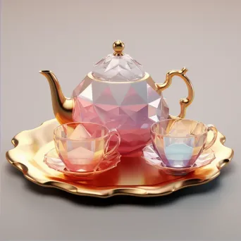 Dainty tea set in low poly style, reflecting Rococo ornamentation - Image 2