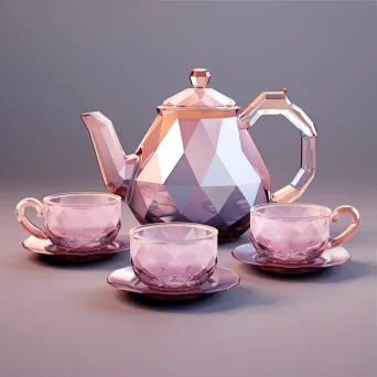 Dainty tea set in low poly style, reflecting Rococo ornamentation - Image 3