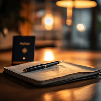 Close-up of a travel journal and passport on a wooden table - Image 3