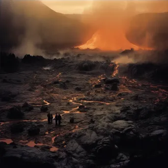 Volcanic underworld landscape with shadowy creatures and molten lava - Image 4