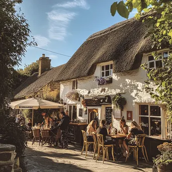 Lively Thatched Roof Tavern Scene