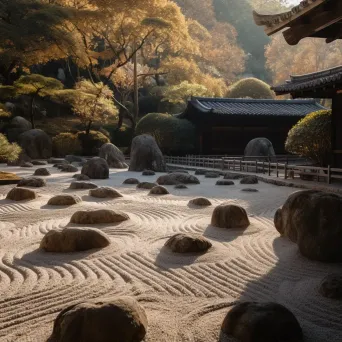 Symmetrical zen garden with aligned rocks - Image 1