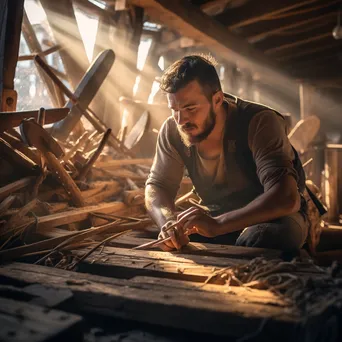 An apprentice learning boat building from a master craftsman in a workshop - Image 1