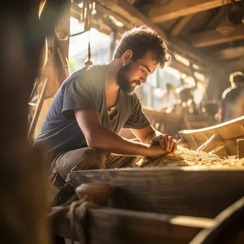 An apprentice learning boat building from a master craftsman in a workshop - Image 2