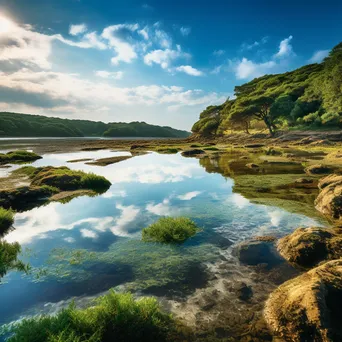 Lush vegetation in coastal estuary where river meets ocean - Image 1