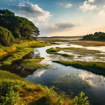 Lush vegetation in coastal estuary where river meets ocean - Image 4