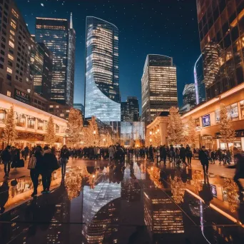 Busy city square at night with glowing skyscrapers and city lights - Image 4