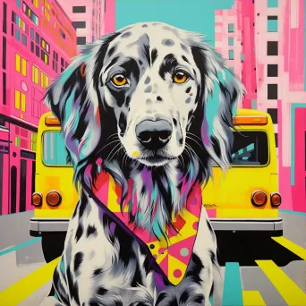 Pop Art style painting of a dog against a vibrant city street - Image 3