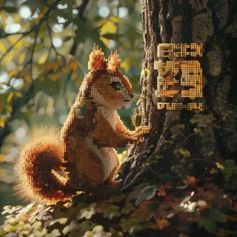 Pixelated squirrel puzzled by 