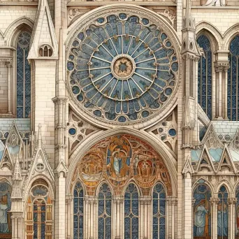 Detailed illustration of Gothic architecture with flying buttresses and stained glass windows - Image 1