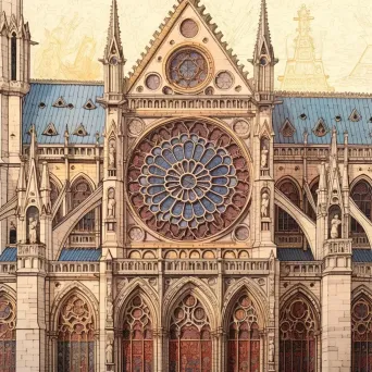 Detailed illustration of Gothic architecture with flying buttresses and stained glass windows - Image 2