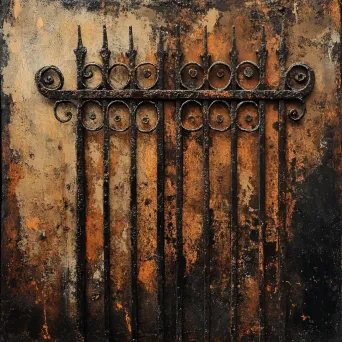 Artwork showing intricate texture and rustic charm of an aged wrought iron gate - Image 3