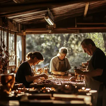 Family members collaborating in a copper workshop - Image 1