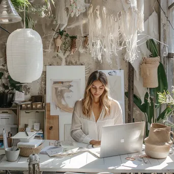 Woman editing online shop content on her laptop in a contemporary workspace. - Image 3