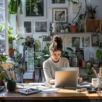 Woman editing online shop content on her laptop in a contemporary workspace. - Image 4